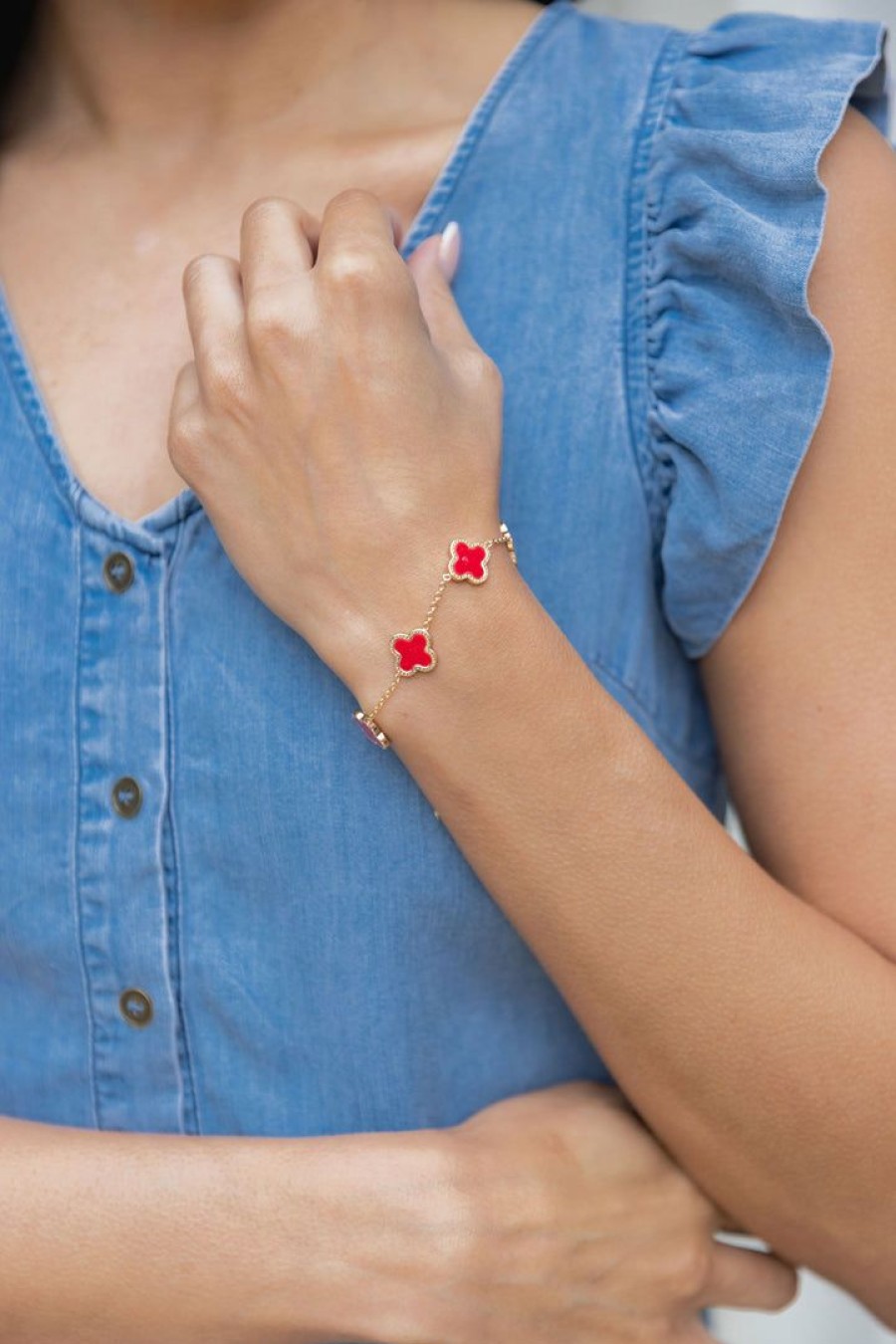 Jewelry * | Excellent Ellison + Young Kinley Clover Bracelet- Red Summer Of Color