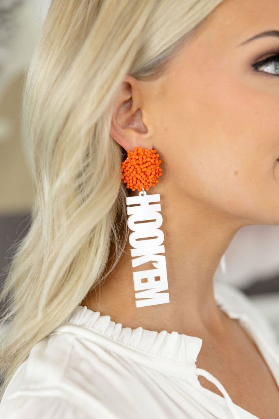 Jewelry * | Exactly Discount Bmr Designs Grad Gifts Hook'Em Horns Earrings