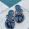 Shoes * | Less Expensive Legen Forever Studded Flip Flops- Black Size 5,6,7 Shoes