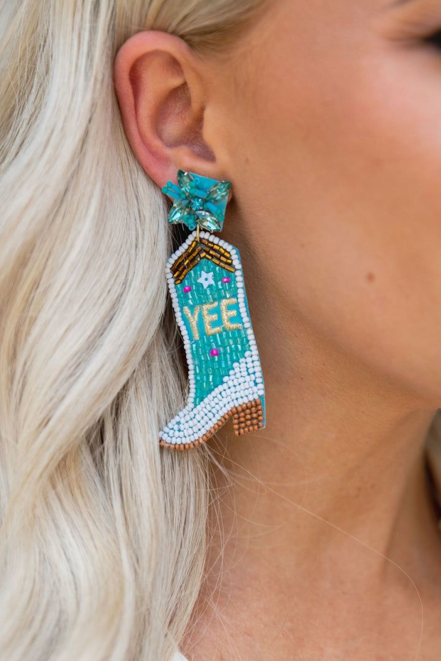 Jewelry * | Shoping Us Jewelry House Yee-Haw Cowboy Boots Beaded Earrings- Turquoise Accessories