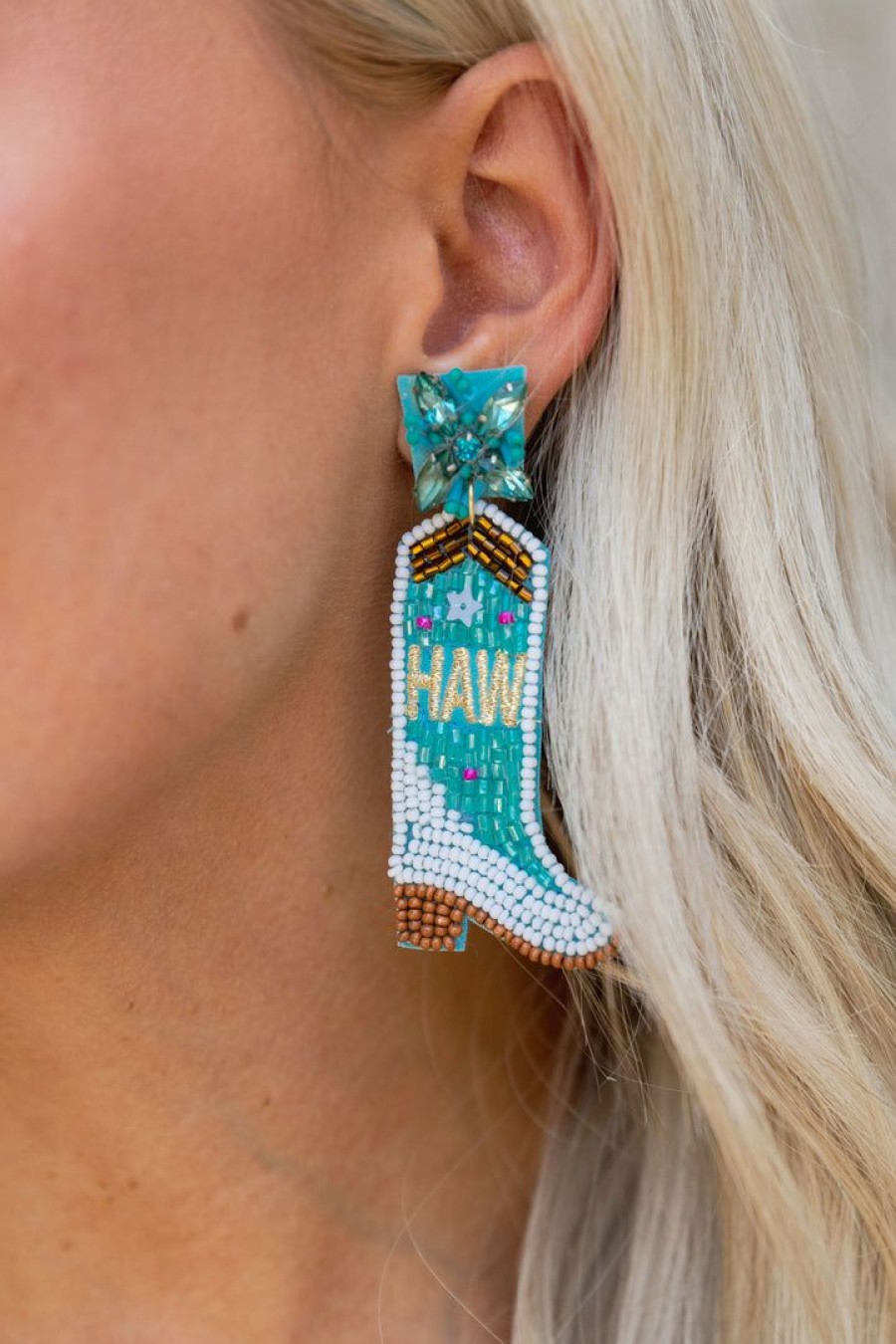 Jewelry * | Shoping Us Jewelry House Yee-Haw Cowboy Boots Beaded Earrings- Turquoise Accessories