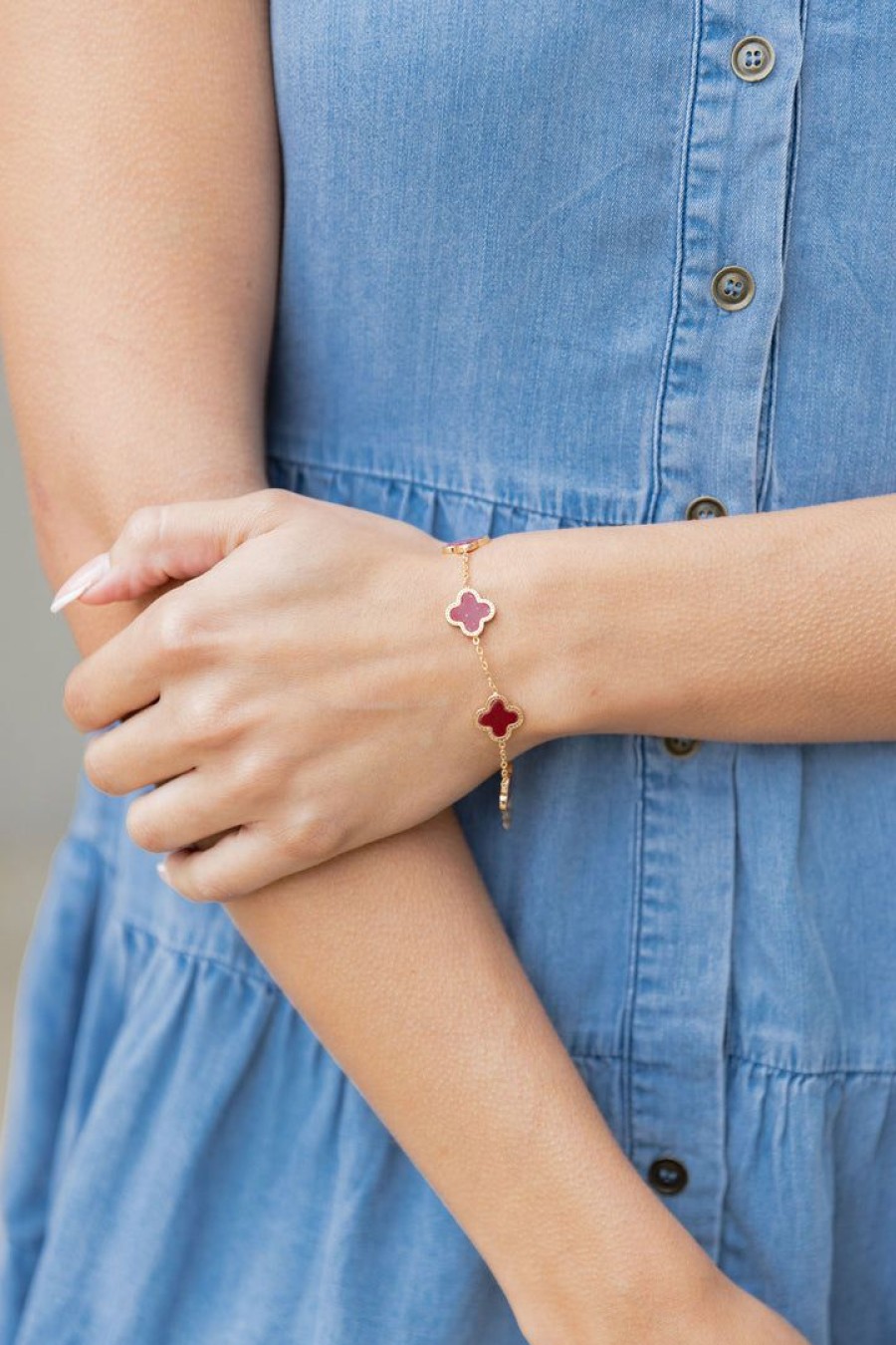 Jewelry * | Hot Sale Ellison + Young Kinley Clover Bracelet- Burgundy