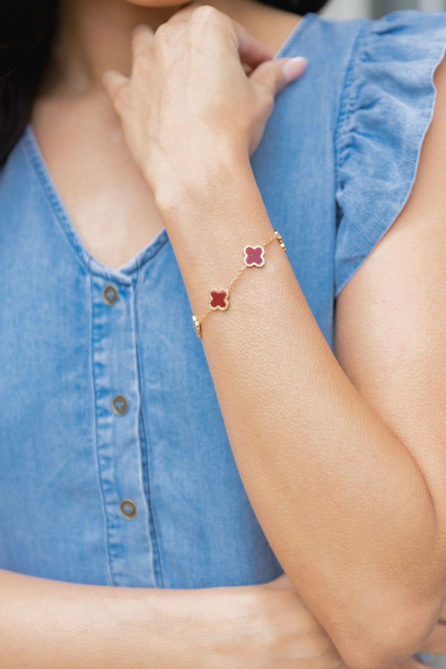 Jewelry * | Hot Sale Ellison + Young Kinley Clover Bracelet- Burgundy