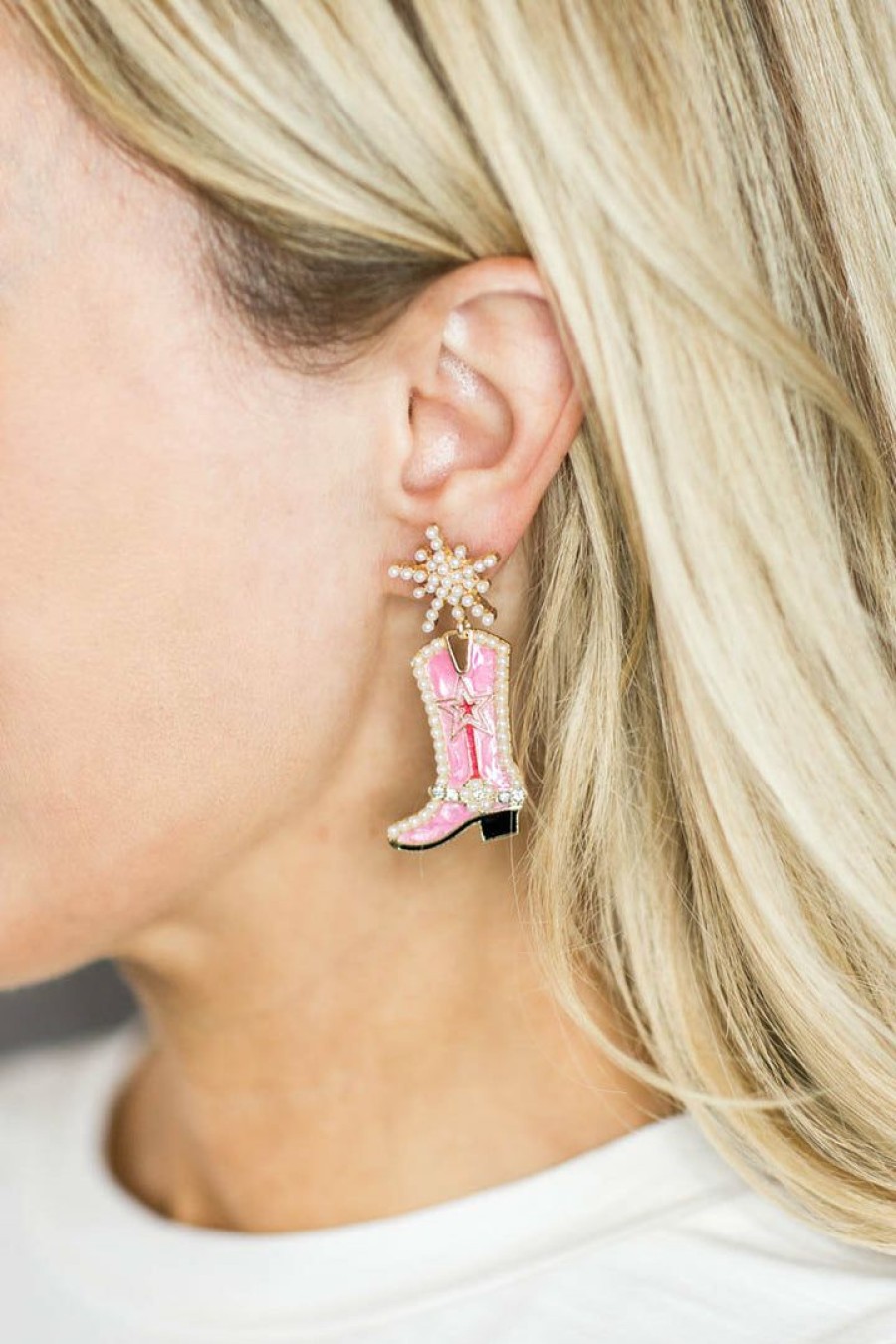 Jewelry * | Classical * Pearl Boots Drop Earrings- Pink Accessories