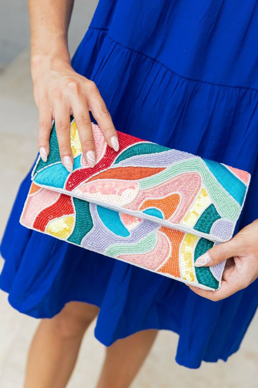 Accessories * | Hot Sale La Chic Designs Summer Of Color Allie Beaded Clutch