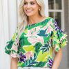 Trending * | Quick Delivery Pastel Design Flora Top- Green