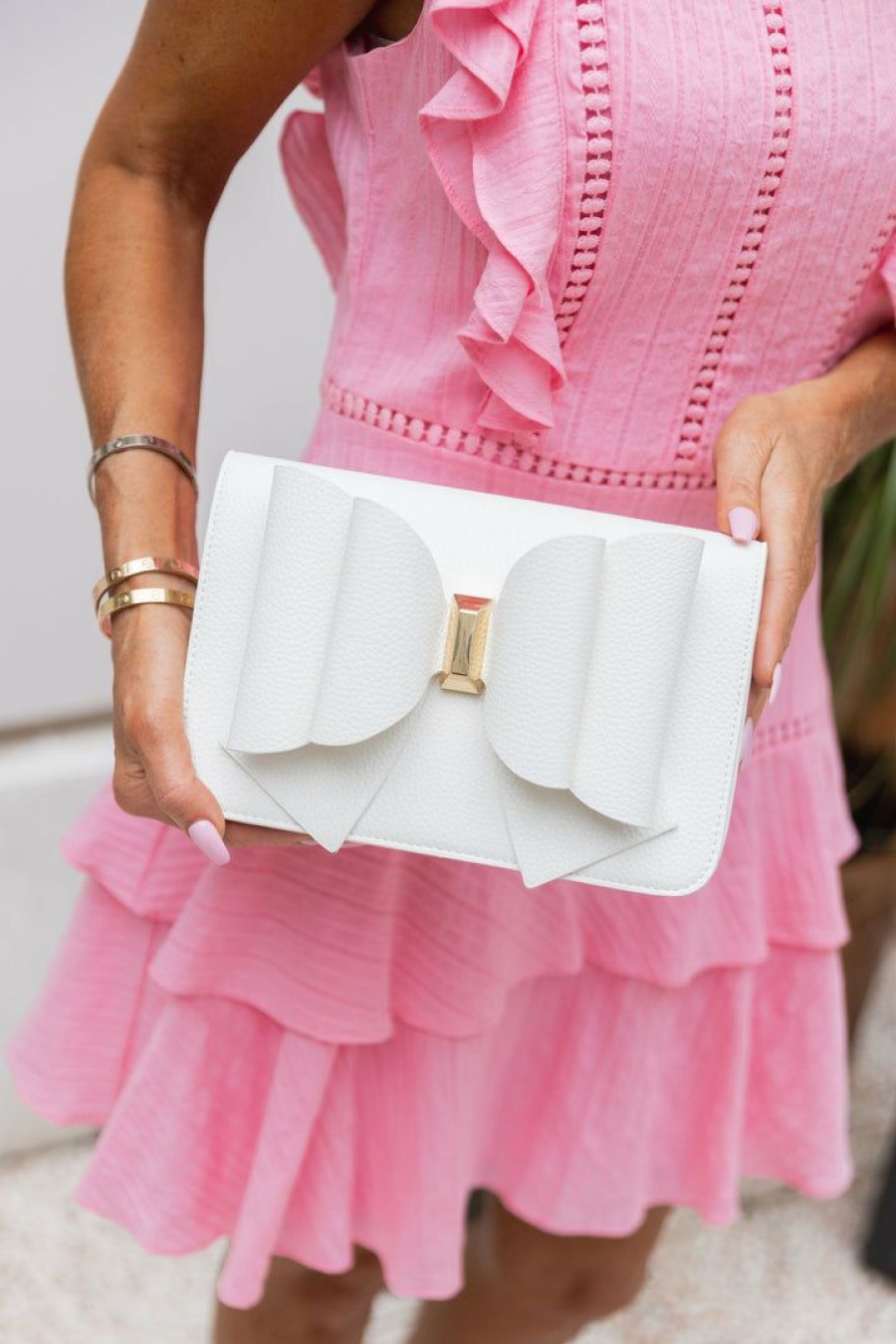 Accessories * | Special Offers Like Dreams Summer Of Color Cassie Bow Bag- White