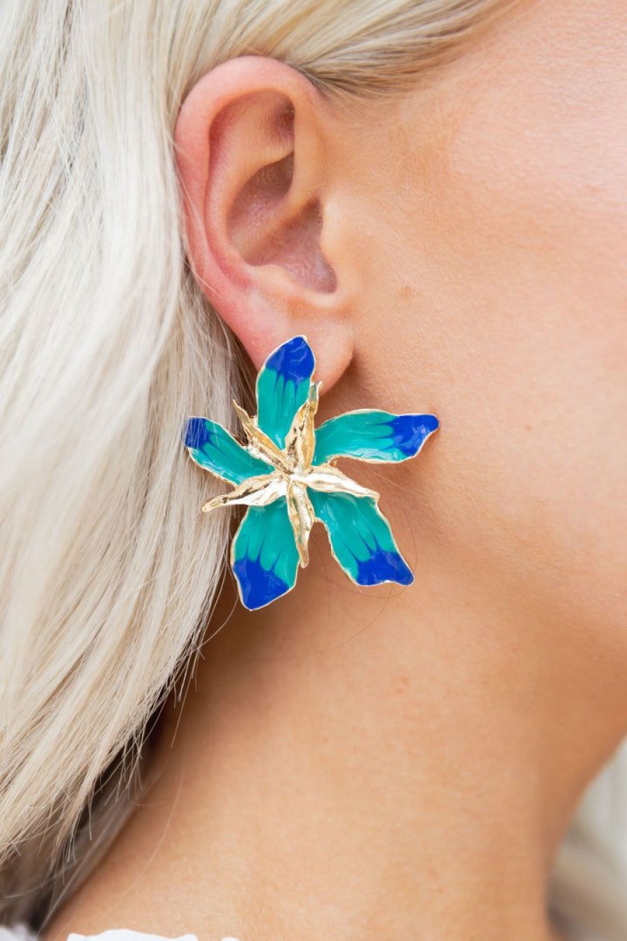 Jewelry * | Discount * Goldie Flower Earrings- Teal